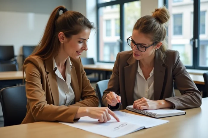 Deux femmes en formation de reconversion professionnelle secrétaire médicale dans un centre de formation