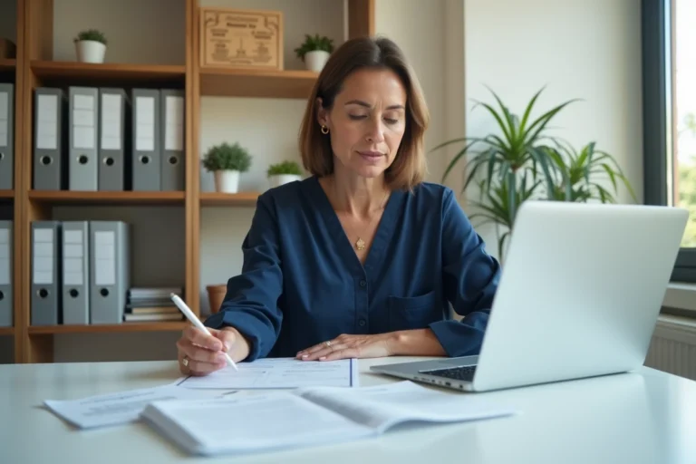 Femme en reconversion professionnelle étudiant pour devenir secrétaire médicale à domicile